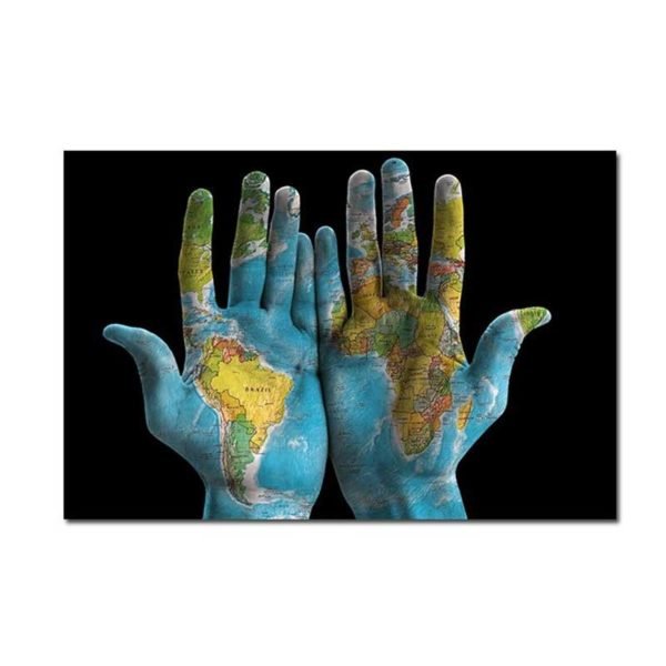 Hands world map