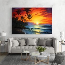 sunset on a beach painting