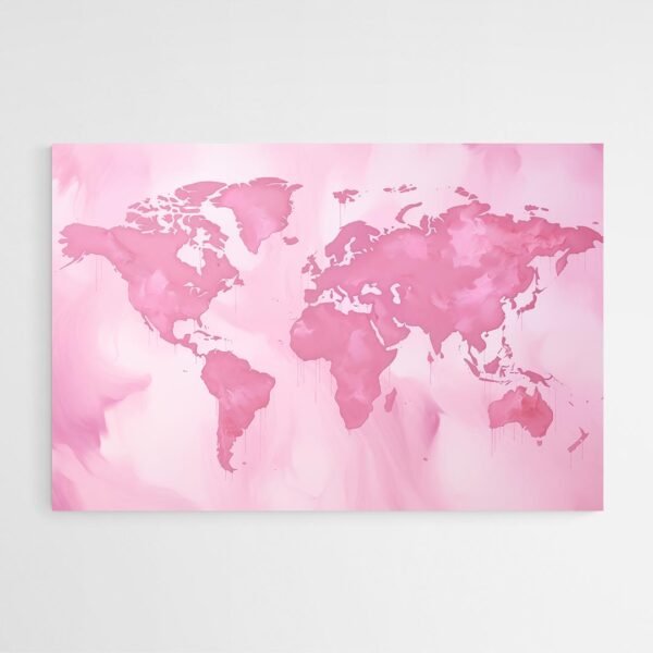 pink world map wall art