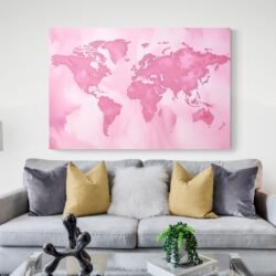 pink world map wall art