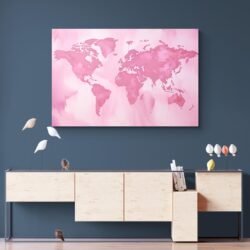 pink world map wall art