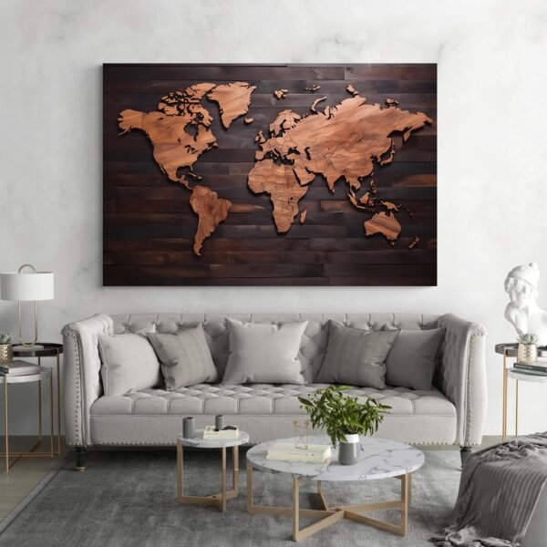 wood map wall art